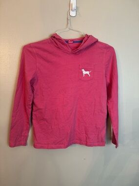 Girls The Black Dog Hot Pink Hooded Long-Sleeve Tee with Pocket Dog Logo XL